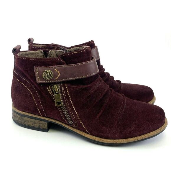 Earth Origins Avani Buckeye Bootie Burgundy Suede Ankle Boot Zip Strap Women 6.5 - Picture 1 of 15